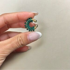 Green beaded ear cuff no piercing earring bold ear cuff wholesale handmade cuff